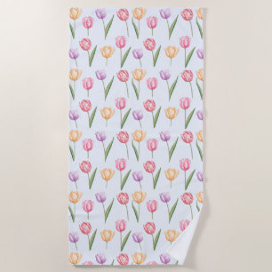 Toalha De Praia Tulipas Coloridas Padrão de Flor de Aquarela
