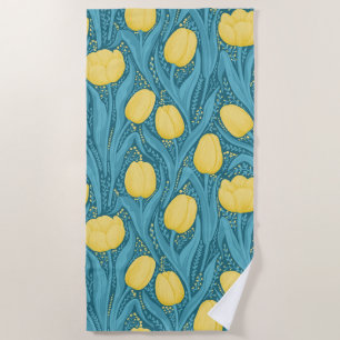 Toalha De Praia Tulipas em azul e amarelo