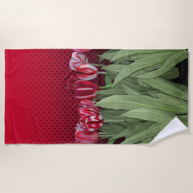 Toalha De Praia Tulipas Vermelhas no Gradiente (Frente)