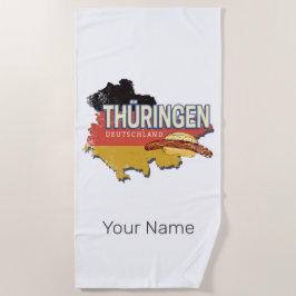 Toalha De Praia Turíngia Alemanha Retro Estado Federal Mapa Vintag