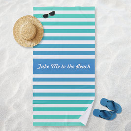Toalha De Praia Turquesa Azul Branco Listrado Personalizado