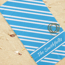 Toalha De Praia Turquesa Personalizada Blue e White Stripes