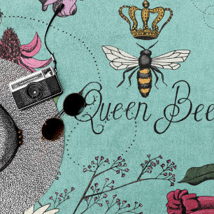 Toalha De Praia Turquoise Queen Bee Floral Patterno