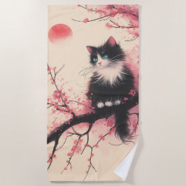 Toalha De Praia Tuxedo Cat sobre estética japonesa do florete de c