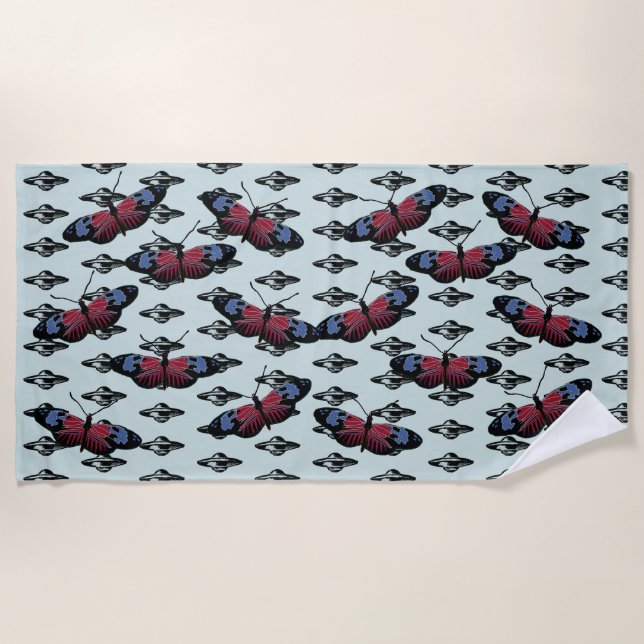 Toalha De Praia Ufo e Borboletas (Frente)