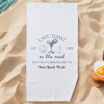 Toalha De Praia Último Brinde Na Festa de solteira Da Praia Costei<br><div class="desc">Celebre em estilo com o último brinde na praia da Bachelorette Party Beach Towel. Perfeito para as festas de solteiros de praia, esta toalha apresenta um design vibrante para a praia e um slogan lúdico. Produzido a partir de tecido macio e absorvente, garante conforto e secagem rápida após um nado....</div>