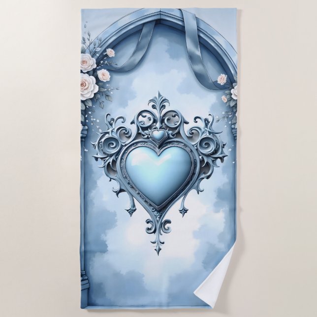 Toalha De Praia Um arco azul claro-ornamentado com sotaques florai (Frente)