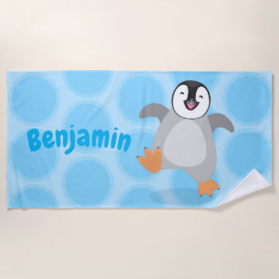 Toalha De Praia Um desenho animado de pintinho de pinguim feliz e 