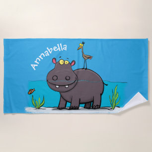 Toalha De Praia Um hipopótamo engraçado bonito com desenhos animad
