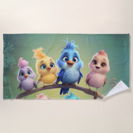 Toalha De Praia Uma bela parada de pássaros de desenho animado em