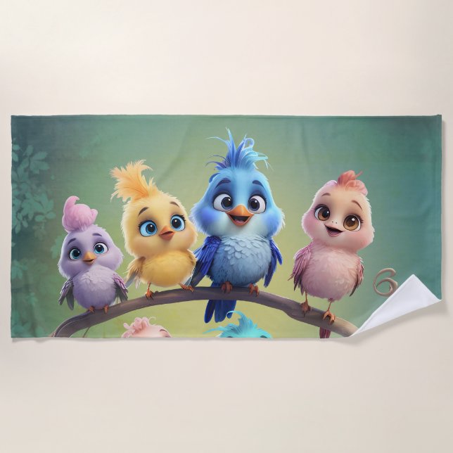 Toalha De Praia Uma bela parada de pássaros de desenho animado em  (Frente)