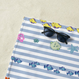 Toalha De Praia Under the sea with nautical stripes. Customisable