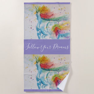 Toalha De Praia Unicorn Watercolor Painting Dreams Beach Towel