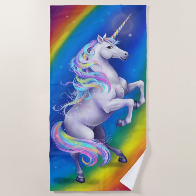 Toalha De Praia Unicorn with Rainbow (Frente)
