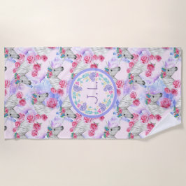 Toalha De Praia Unicórnios e Rosas monogramas