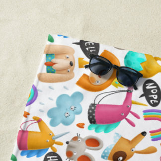 Toalha De Praia unicórnios espinhosos e rabiscos animais