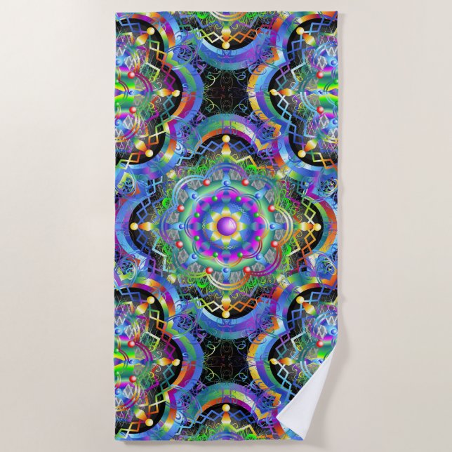 Toalha De Praia Universo Mandala Cores Psicodélicas (Frente)