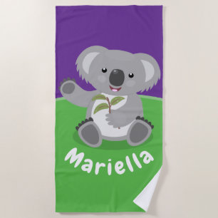 Toalha De Praia Urso coala bonito com ilustração de desenho animad