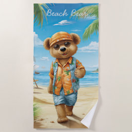 Toalha De Praia Urso de Praia com óculos escuros