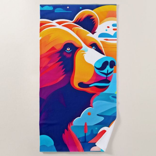 Toalha De Praia Urso Vibrante, Cena Ligada (Frente)