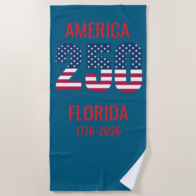 Toalha De Praia USA 250th Anniversary Florida Stars Stripes Beach  (Frente)