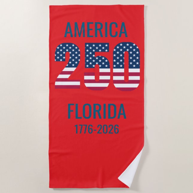 Toalha De Praia USA 250th Anniversary Florida Stars Stripes Beach  (Frente)