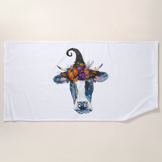 Toalha De Praia Vaca Negra Branca de Halloween (Frente)