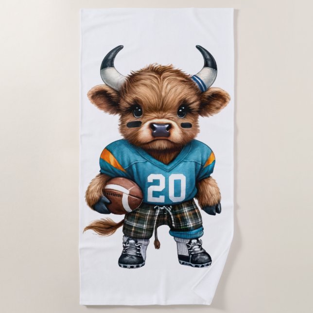 Toalha De Praia Vacas e Futebol das Highland (Frente)