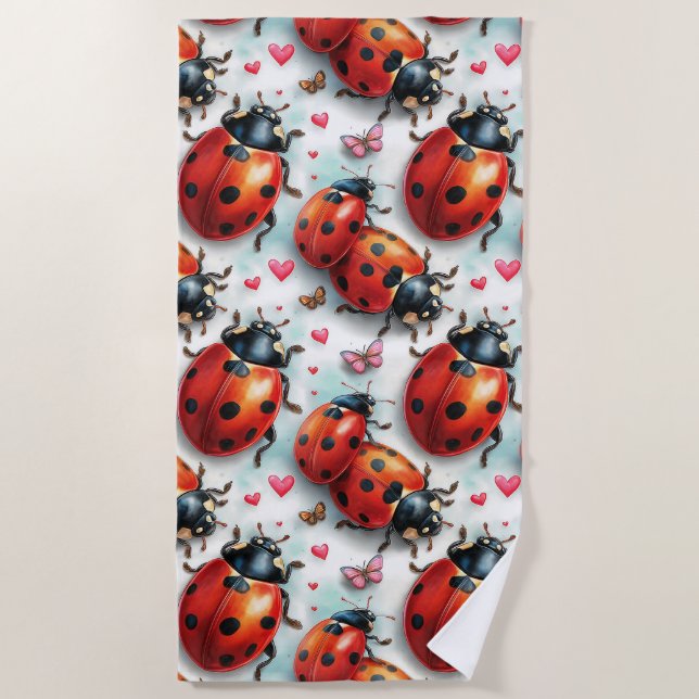 Toalha De Praia Valentine`s Day Ladybug Love Pattern (Frente)