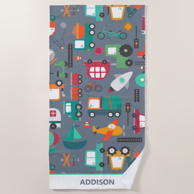 Toalha De Praia Veículos Automóveis Caminhões Padrão Crianças Pers (Frente)