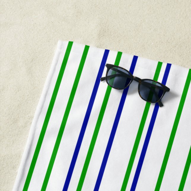 Toalha De Praia Verde azul púrpura listra o padrão personalizado m (In Situ)