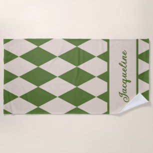 Toalha De Praia Verde com Verificação de Diamante Personalizado + 