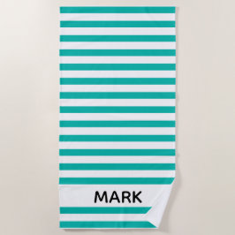 Toalha De Praia Verde E Branco, Frisado Personalizado