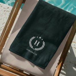 Toalha De Praia Verde Escuro Monograma Moderno Minimalista Elegant