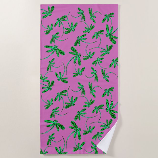 Toalha De Praia Verde limão Dragonfly Frenzy Beach Towel (Frente)