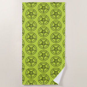 Toalha De Praia Verde limão Pentagrama Satânico Baphomet