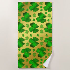Toalha De Praia verde, shamrock, ouro, brilhante, texto, papais no