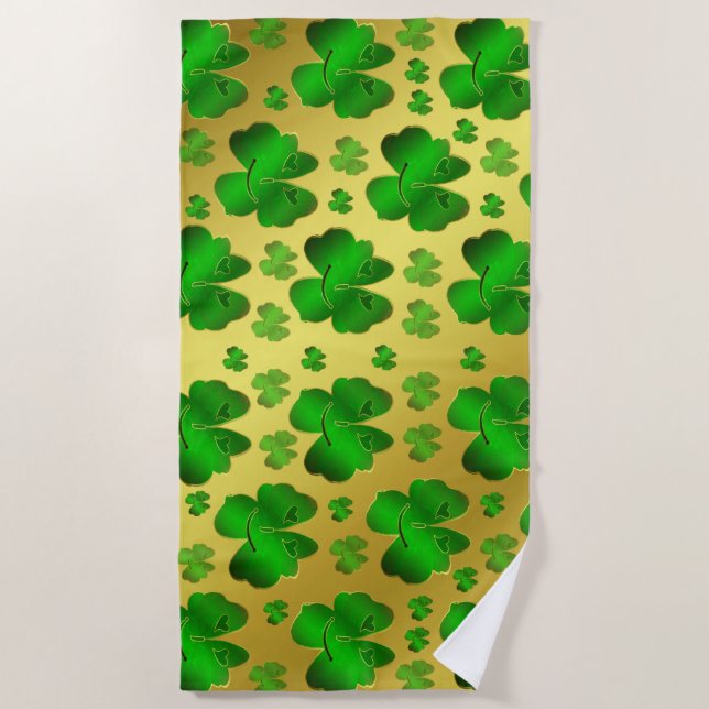 Toalha De Praia verde, shamrock, ouro, brilhante, texto, papais no (Frente)
