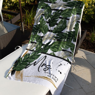 Toalha De Praia Verde Tropical de Verão Sra. Brushing Script