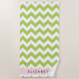 Toalha De Praia Verde Zigzag, Verde Chevron, Seu Nome