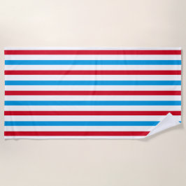 Toalha de praia, vermelha, branca e azul listrada