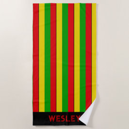 Toalha De Praia Vermelho Amarelo e Verde Listrado Rasta