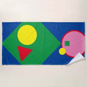 Toalha De Praia Vermelho Brilhante, Amarelo, Geometria Rosa, Torre