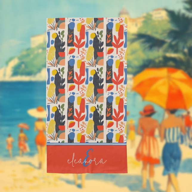 Toalha De Praia Vermelho Vibrante, Amarelo e Azul Fauvism Arte Bot (Criador carregado)