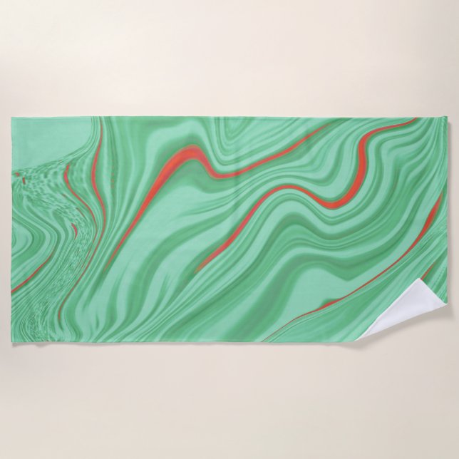 Toalha De Praia Vestuário em curvas com tons verdes claros de ment (Frente)