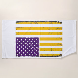 Toalha De Praia Vetor de bandeira americana roxa e dourada desgast
