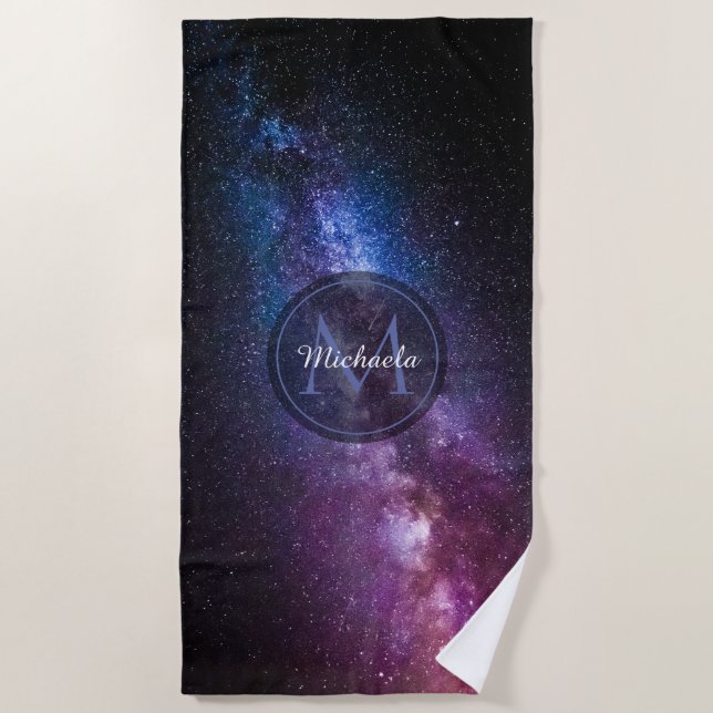 Toalha De Praia Via Látea, cores brilhantes, monograma personalizá (Frente)