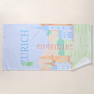 Toalha De Praia Viagem de Arte Zurique, Suiça, Viagem Azul