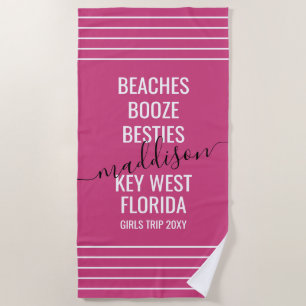 Toalha De Praia Viagem de Meninas Férias na Praia Rosa Magenta Per