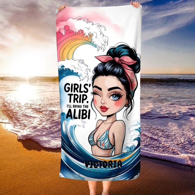 Toalha De Praia Viagem de Meninas Personalizadas Eu Trago o Alibi  (Criador carregado)